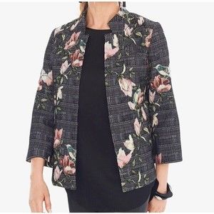 Black Label Chicos Size 00 XS Floral Jacket Lined Bird Multicolor